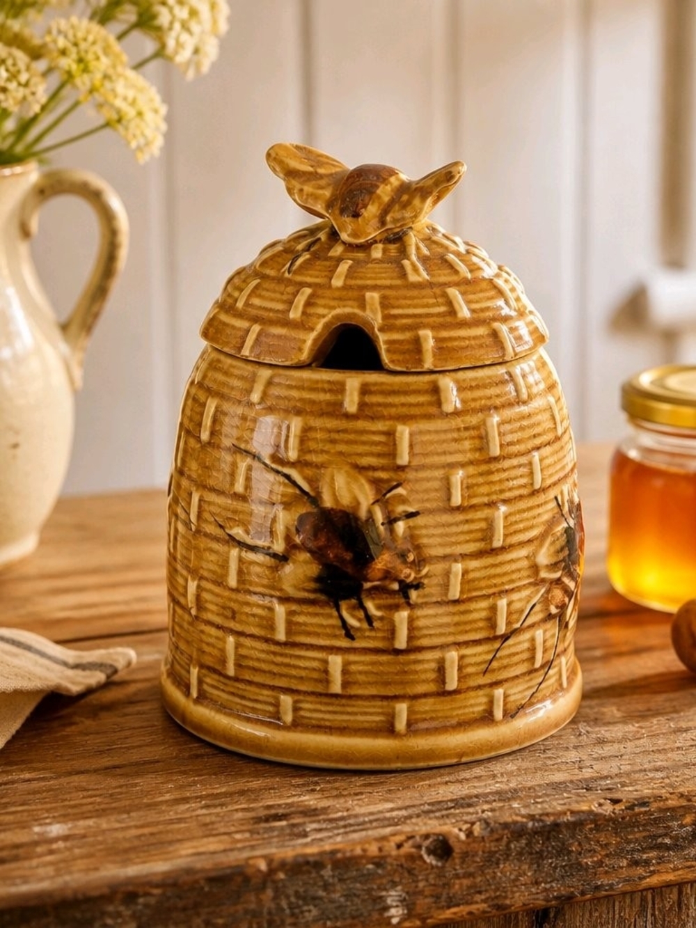 Beehive Ceramic Honey Jar - Brown Ceramic Honey Keeper